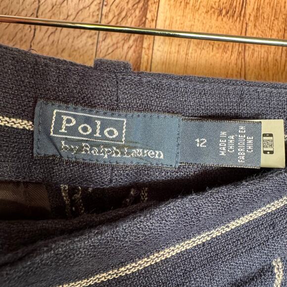 Polo Ralph Lauren Linen Wide Leg Striped Pants Navy Nautical Preppy Size 12 - Picture 7 of 10